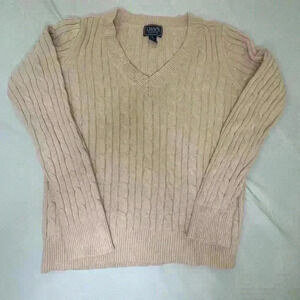 Chaps Ralph Lauren Cable Knit V-neck Preppy Sweater in Pink 100%  Cotton Medium
